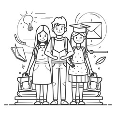 Outline illustration for positive learning situations in the classroom at school