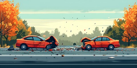Visual Representation of a Car Crash Emphasizing the Significance of Auto Insurance. Concept Car Crash, Auto Insurance, Visual Representation, Significance, Emphasis - obrazy, fototapety, plakaty