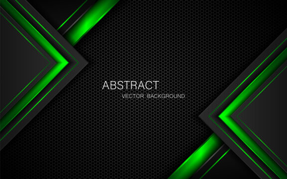 Dark steel mesh abstract background with black and green polygon shapes, free space for design. modern technology innovation concept background