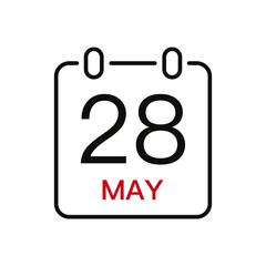May 28 date on the calendar, vector line stroke icon for user interface. Calendar with date, vector illustration.