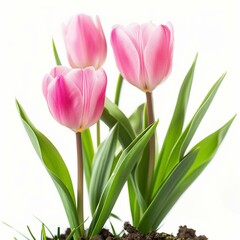 Beautiful Pink Tulips Isolated on White Background, Ideal for Spring Season