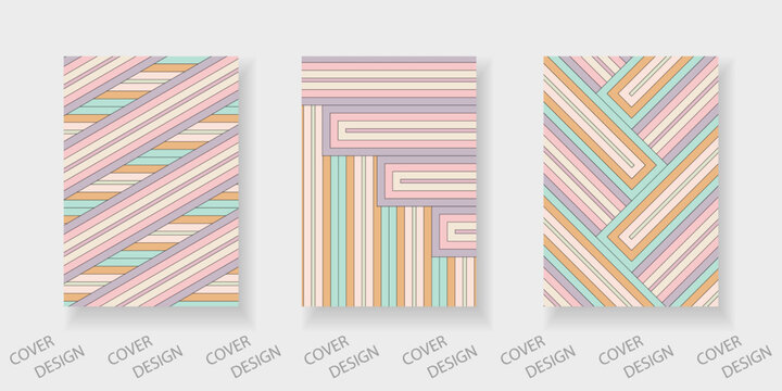 Trendy template for design cover, poster, flyer. Layout set for sales, presentations. Minimal vector background with geometric shapes. Striped pattern in delicate shades.