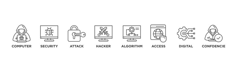 Data breach banner web icon vector illustration concept with icon of computer, security, attack, hacker, algorithm, access, digital and confidence	