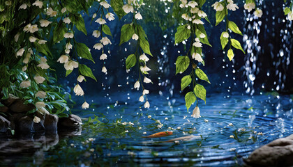 Obraz na płótnie Canvas fish in the pond, boat on the lake