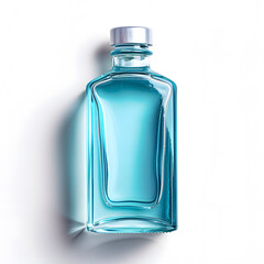 Fresh blue mouthwash in bottle isolated on white, mock up