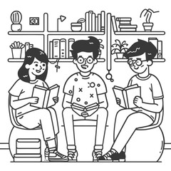 Outline illustration for positive learning situations in the classroom at school