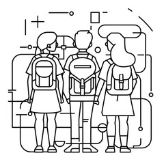 Outline illustration for positive learning situations in the classroom at school