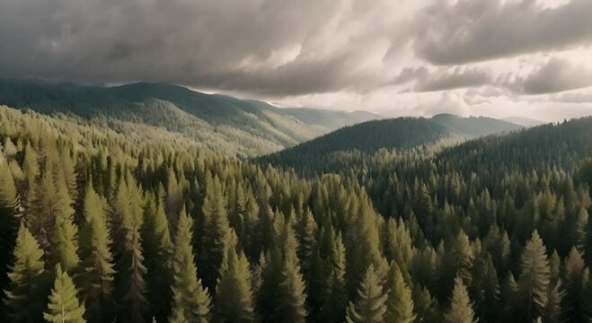 dense green forest trees, 4K aerial footage of