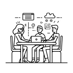 Outline illustration for Positive Workplace culture for company employees teamwork
