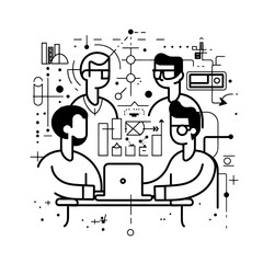 Outline illustration for Positive Workplace culture for company employees teamwork