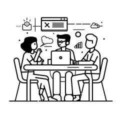 Outline illustration for Positive Workplace culture for company employees teamwork