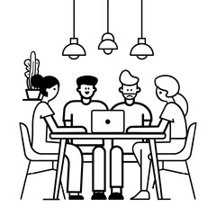 Outline illustration for Positive Workplace culture for company employees teamwork