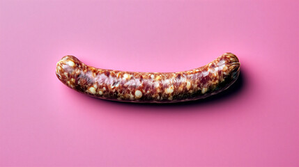 Raw traditional sausage on pink background