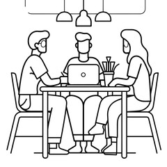 Fototapeta na wymiar Outline illustration for Positive Workplace culture for company employees teamwork