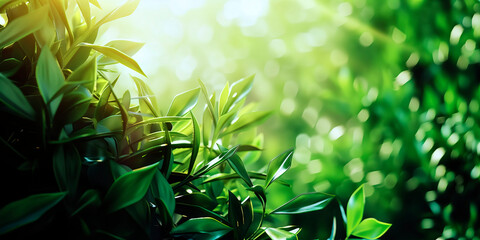 Lush green foliage bathed in sunlight