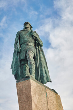 Statue of Leif Erikson at Hallgrimskirkja Church in Reykjavik; Reykjavik, Iceland