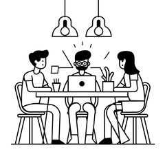 Outline illustration for Positive Workplace culture for company employees teamwork