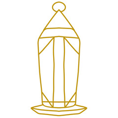 outline gold old fashioned flashlight, hand drawn ramadan lantern