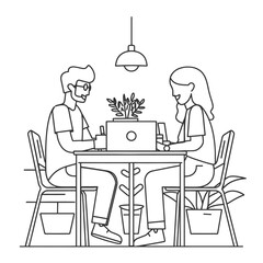 Outline illustration for Positive Workplace culture for company employees teamwork