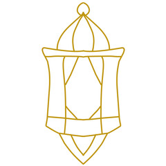 outline gold old fashioned flashlight, hand drawn ramadan lantern