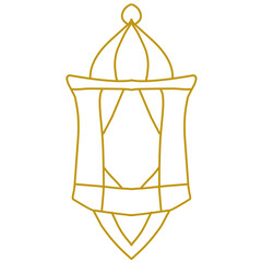outline gold old fashioned flashlight, hand drawn ramadan lantern