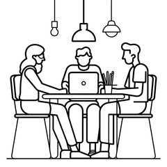 Outline illustration for Positive Workplace culture for company employees teamwork