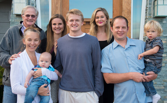 Outdoor portrait of a multi-generation family; San Diego, California, United States of America