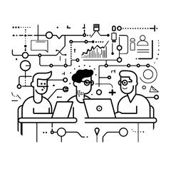 Fototapeta premium Outline illustration for Positive Workplace culture for company employees teamwork