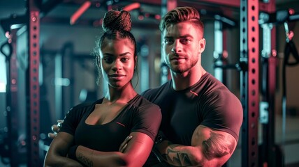 Man and Woman Standing in Gym. Generative AI