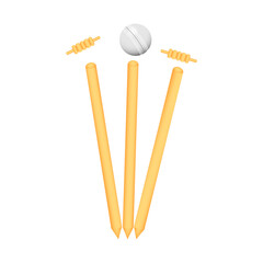 Cricket wicket stumps with flying ball on transparent background