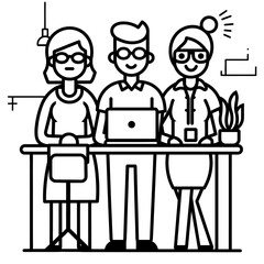 Outline illustration for Positive Workplace culture for company employees teamwork