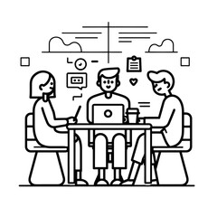 Outline illustration for Positive Workplace culture for company employees teamwork