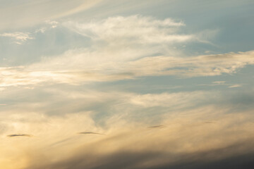 Background of cloudy sky concept: Dramatic sunset with twilight color sky and clouds.