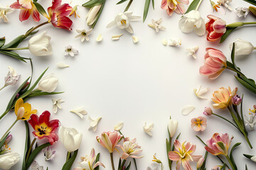 Rahmen aus Frühlingsblumen mit Textfreiraum - obrazy, fototapety, plakaty