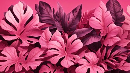 Abstract Pink mix Black Foliage Leaf Patterns
