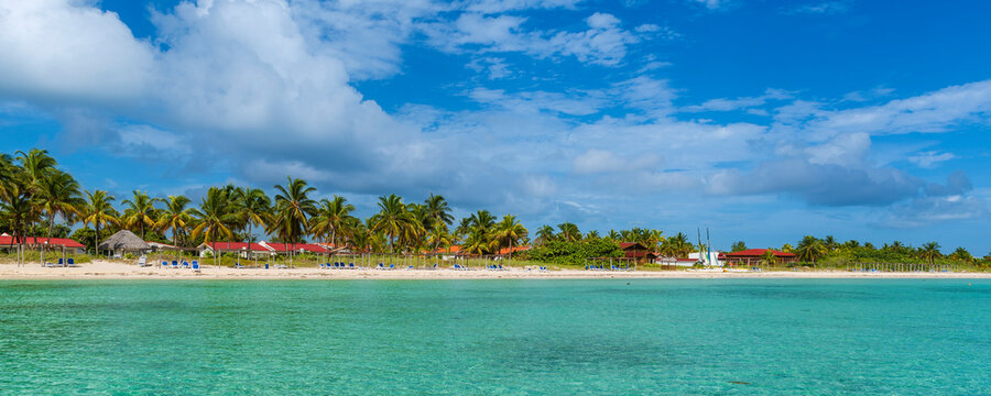 Resort beach along the coastline at Cayo Guillermo in the Jardines del Rey archipelago; Cayo Guillermo, Cuba