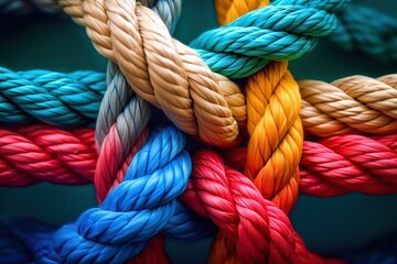 Colorful Interwoven Ropes Symbolizing Diversity and Unity - obrazy, fototapety, plakaty