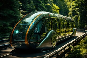 Realistic contemporary mass transportation with green technology  - obrazy, fototapety, plakaty