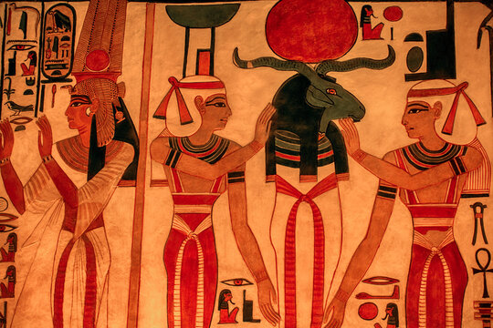 Artwork inside the Tomb of Nefertari, Valley of the Queens, near Luxor, Egypt; Luxor, Egypt