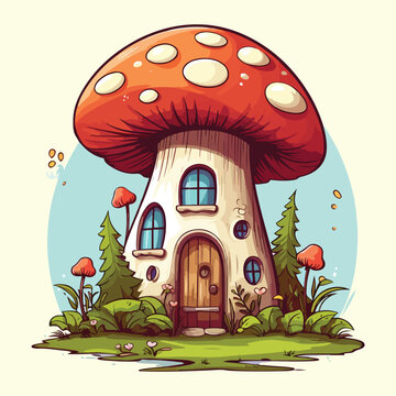 a house with a mushroom on the front.