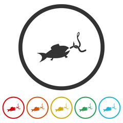  Fish swallows the hook icon. Set icons in color circle buttons