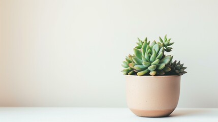 Minimalistic Succulent Plant in Ceramic Pot on Neutral Background