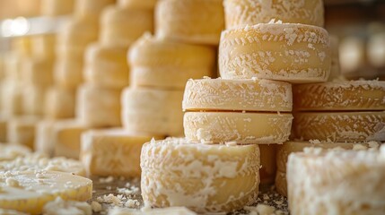 Traditional creamery stacked with Parmesan rounds awaiting their moment