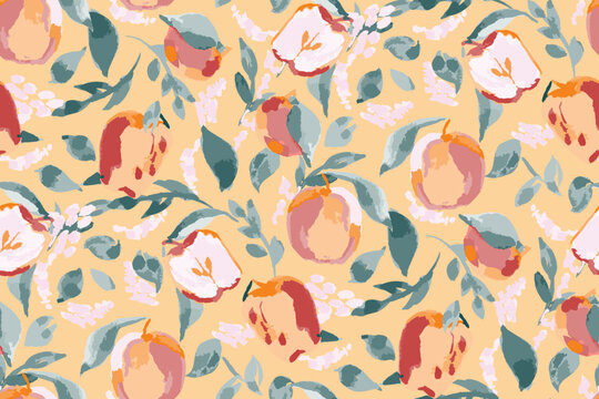Hand drawn abstract seamless pattern with apples. Not AI