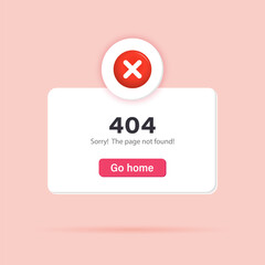 Obraz premium Error 404, page not found. Popup page with a 3D red cross notification. Social media, business or event planning. Vector