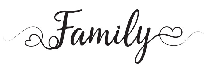 Family. Vector typography text. Inscription for home design, doormat, card, poster, banner, t-shirt. Hand drawn modern calligraphy text - family. Script word design. vector illustration 