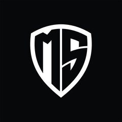 MS monogram logo with bold letters shield shape with black and white color design