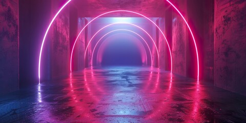3d render, modern conceptual minimal background, glowing lines rectangle, arch, blank banner