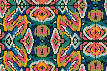 Geometric ethnic Ikat ornament pattern. Embroidery with retro style.