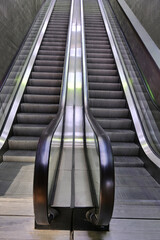 perspective view from below of deserted escalator